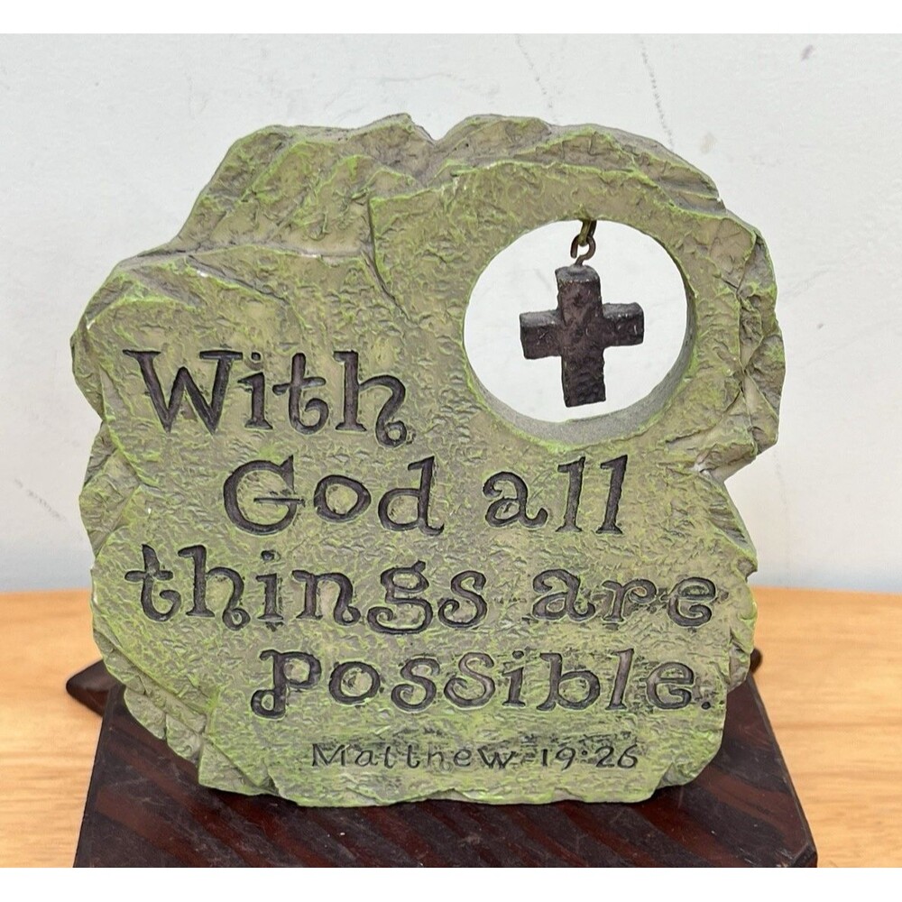 With God All Things Are Possible Matthew 19:26 Resin Home Decor Religious Green